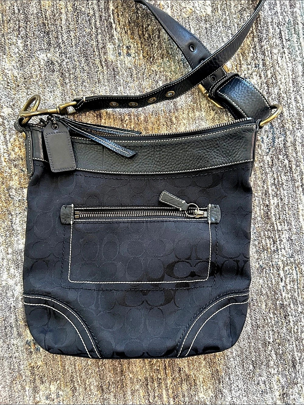 Coach Signature Jacquard Medium Duffle Messenger Black Crossbody Bag